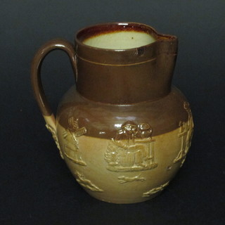 A Doulton Lambeth salt glazed hunting jug 5 1/2"