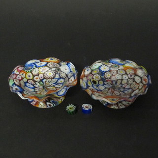 2 circular Millefiouri style pedestal bowls 2" together with 2 circular miniature canes  ILLUSTRATED