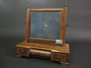 A 19th Century rectangular mahogany plate dressing table mirror  in a swing frame, the inverted breakfront base fitted 1 long and 2  short drawers, raised on bracket feet, 21"