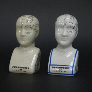 2 small reproduction phrenology heads 6"