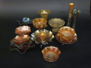 A collection of Carnival glass bowls etc