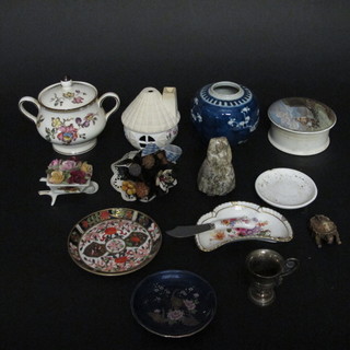 A circular Prattware jar and cover decorated the China-Chew  River together with a collection of decorative ceramics