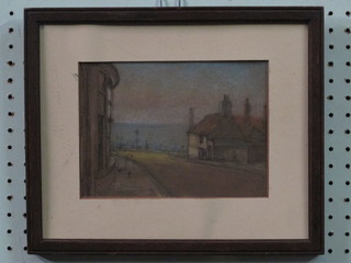 Impressionist watercolour drawing "Seaside Town with Esplanade" 6" x 8"