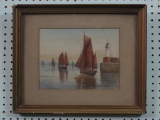 T H Victor, watercolour "Harbour Scene with Fishing Boats" 6"  x 8 1/2"