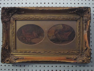 A pair of coloured prints "Snipe" 3" oval in gilt frames