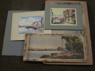 Nathaniel Green, watercolour "Mountain Scene", Claude Rowbotham, watercolour "Regatta Island", and 2 other  watercolours