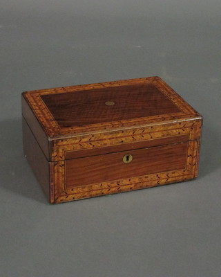 A Victorian mahogany trinket box with hinged lid and line inlay  12"