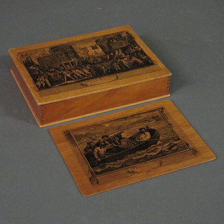 A set of 11 wooden place mats decorated Hogarth prints 13" x  17"