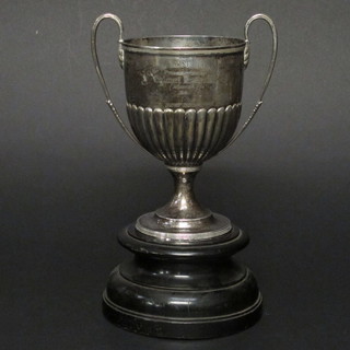 A Victorian silver twin handled trophy cup with demi-reeded  decoration, raised on a spreading foot engraved Vale of Lune  Harriers presented by Colonel Foster MP  For Best Dog  Puppy 1900 9 1/2 ozs  ILLUSTRATED