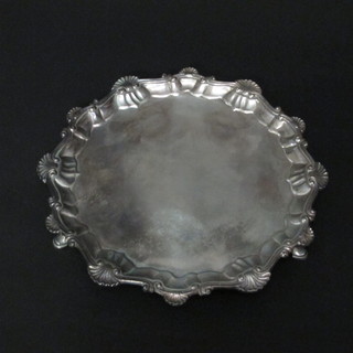 A George III silver salver with bracketed border, raised on 3 hoof feet London 1766 10", 14 1/2 ozs  ILLUSTRATED