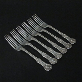 6 Victorian Queens pattern silver table forks London 1870, 17 ozs