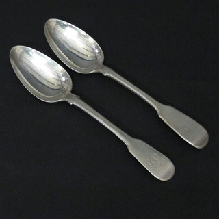 2 Georgian silver fiddle pattern pudding spoons London 1778 and  1813, 2 1/2 ozs