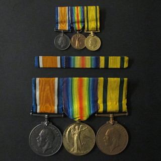A group of 3 comprising British War medal, Victory medal and Territorial Forces War medal,to Major T H Ionides Royal Army  Medical Corps together with miniatures and ribbon bar   ILLUSTRATED