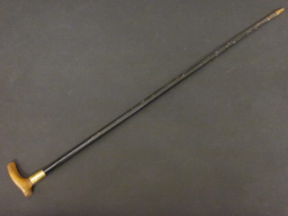 A Victorian ebonised cane with carved horn handle