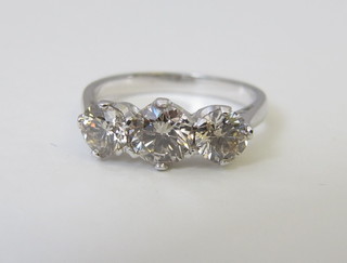 A lady's 18ct white gold dress ring set 3 diamonds, approx  1.84ct