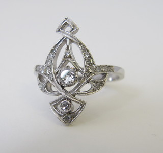 An Art Nouveau style 18ct pierced white gold dress ring set  diamonds