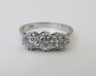 A lady's 18ct white gold dress/engagement ring set 3 diamonds  approx 1.51ct