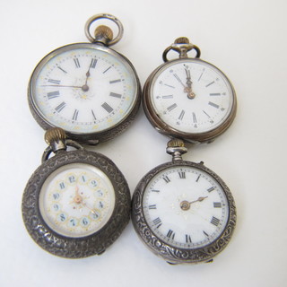 4 various Continental fob watches with enamelled dials