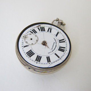 A fusee pocket watch by M Moses of Dover contained in a silver case, dial f,