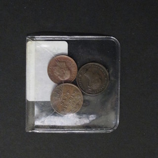 A Victorian farthing, a half farthing and 1 other