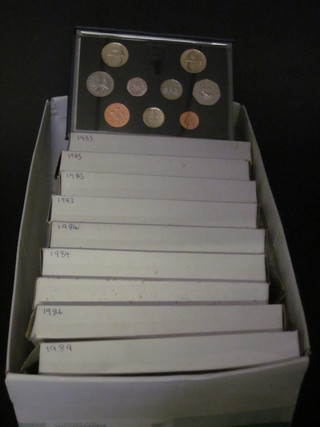 9 various British proof sets of coins 1983-1998