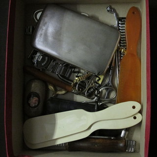 A brass and enamelled vesta case together with various curios etc