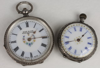 An open faced pocket watch by Kay of Cox, contained in a silver chased case and 1 other