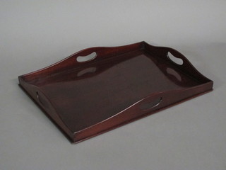 A 19th Century mahogany rectangular twin handled tea tray 18"