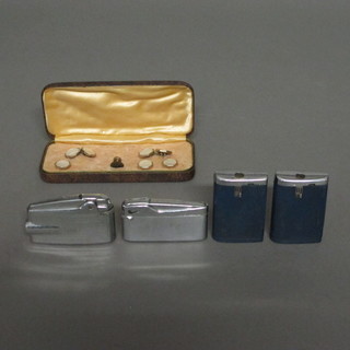 3 Ronson lighters, 1 other and a set of dress studs
