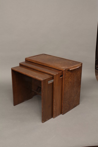 A nest of 3 Art Deco figured walnut interfitting coffee tables 32"