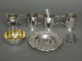 2 silver plated tankards and a quantity of silver plated flatware  etc