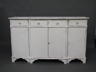 A Georgian style white painted breakfront sideboard fitted 3 drawers above triple cupboards, raised on bracket feet, 60"