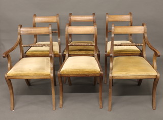 A set of 6 Georgian style bleached mahogany bar back dining  chairs - 2 carvers, 4 standard