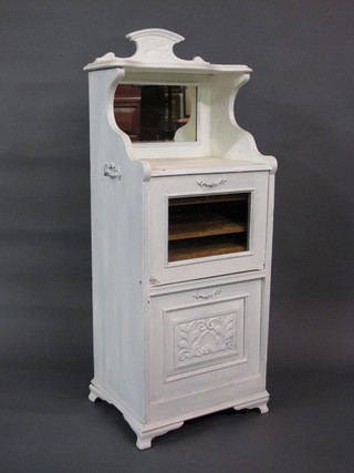 A white painted Victorian music cabinet, the raised back fitted a mirrored panel 20"