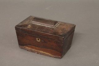 A Victorian rosewood trinket box tea caddy of sarcophagus form  8"