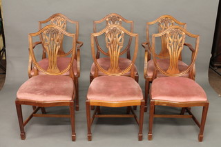 A set of 6 mahogany Hepplewhite style shield back dining chairs  - 2 carvers, 4 standard,
