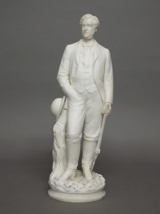 A carved  marble figure of a Victorian standing country gentleman  with shot gun, end of rifle missing, 22"  ILLUSTRATED