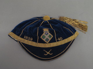 A 1939/40 Scots International hockey cap marked MTE 1939/40  by Bodger & Co of Cambridge  ILLUSTRATED