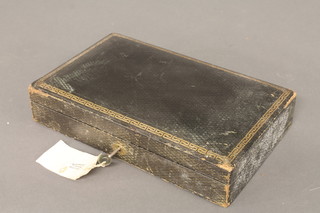 A Victorian rectangular black leather trinket box with hinged lid  14" together with an ivory coloured monogrammed box