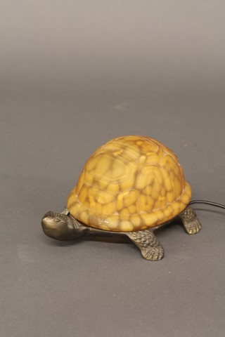A bronze and glass table lamp in the form of a turtle 9"