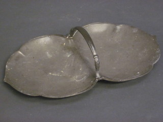 A Danish pewter oval twin section dish 11"