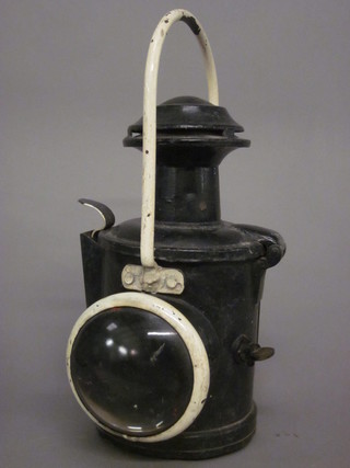A cylindrical railway style lantern marked Burner by Sherwoods  ILLUSTRATED
