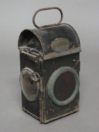 A traction engine's rectangular black metal rear oil lamp by  Geo Groursons Mfg, London E.C