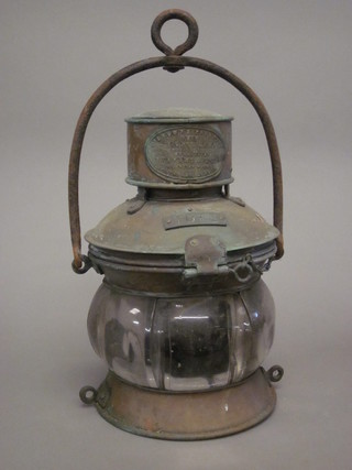 A cylindrical copper ships lantern - The D Browns patent ship  and signalling lamp no. 1131 marked TOPE