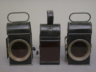 3 metal cart lamps with red lenses