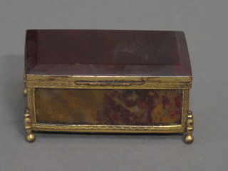 A rectangular agate box with gilt mounts and hinged lid 3"