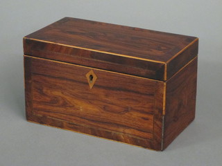 A 19th Century rectangular rosewood caddy with hinged lid 9"