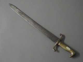 A Continental short sword with 17" blade and brass grip, labelled Prussian 1871  ILLUSTRATED
