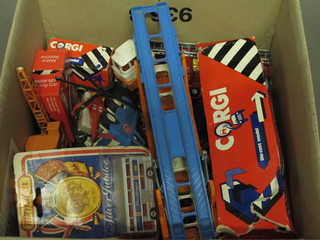 A box containing a collection of toys cars