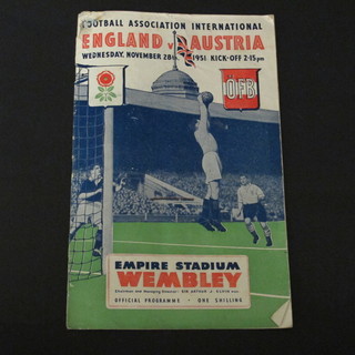 A programme for the Football Association England V Austria, Wednesday November 28th 1951, at The Empire Stadium  Wembley